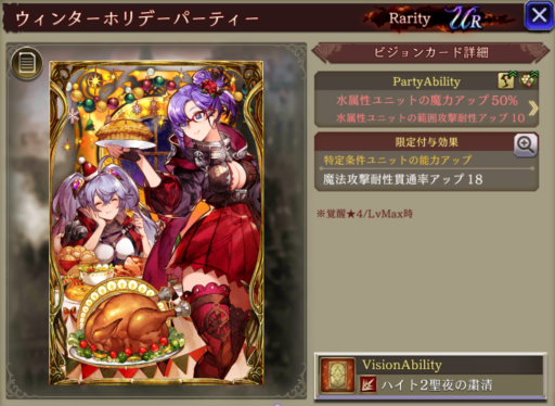 【FFBE幻影戦争】ウィンターホリデーパーティーの凸別ステータス／アビリティ